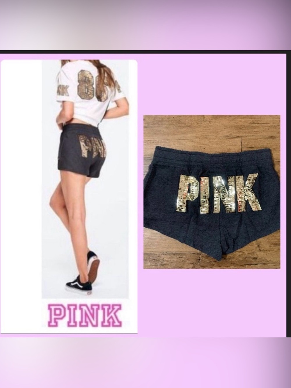 NEW PINK VS RETRO BLING CHARCOAL GRAY SHORTS SMALL